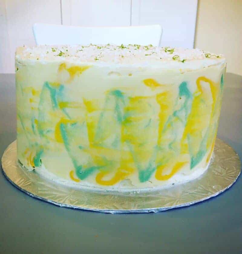 coconut white chocolate cake with lime curd filling