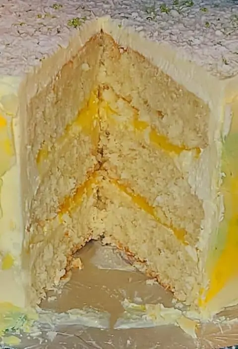 Coconut White Chocolate Cake with lime curd filling